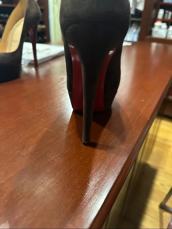 Christian Louboutin Brown Suede Round-Toe Pumps - Picture 3 of 4